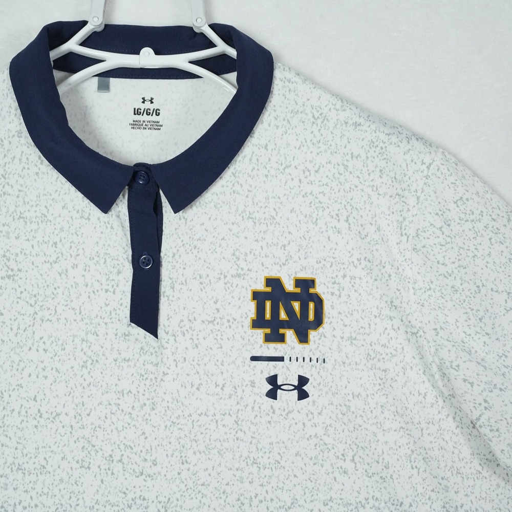 Under Armour Notre Dame Fighting Irish White Speckled Polo Shirt Womens Large